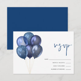 Glitterig Blauw Gouden Ballonnen 60e Verjaardagsfe RSVP Kaartje