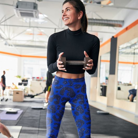 Glitterig Blauw Modern Luipaard Patroon Leggings