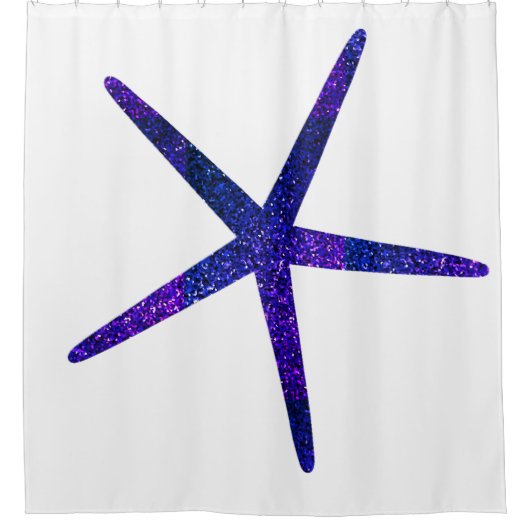 Glitterig Blauw Zeester Patroon Wit Strand Decor Douchegordijn (Voorkant)