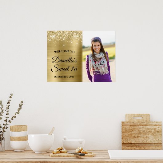 Glitterig Bord Gouden Glam Zachte Rand Foto Sweet  Poster (Keuken)