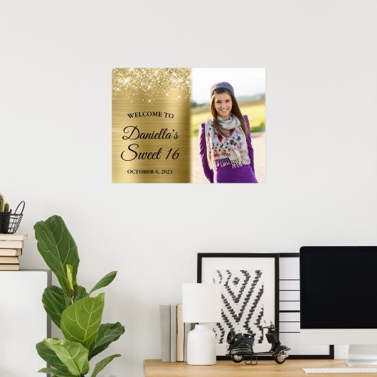 Glitterig Bord Gouden Glam Zachte Rand Foto Sweet  Poster (Thuiskantoor)