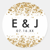 Glitterig Bruiloft Monogram Sticker Gouden Glitter