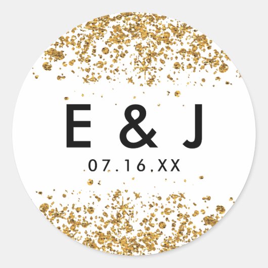 Glitterig Bruiloft Monogram Sticker Gouden Glitter (Voorkant)