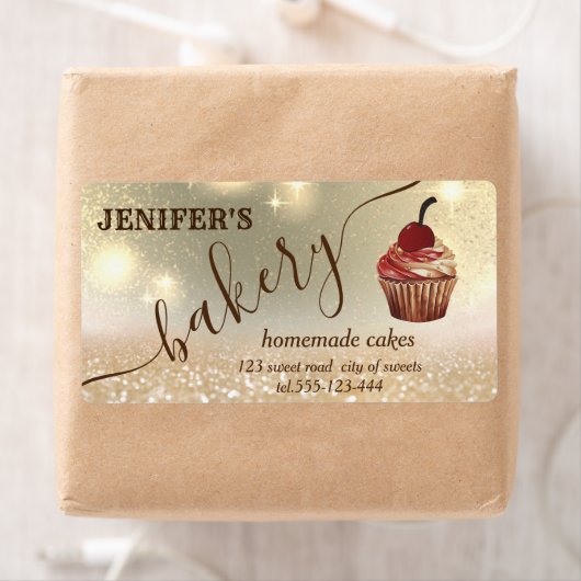 Glitterig  cupcake chef script bakkerij etiket (Insitu)