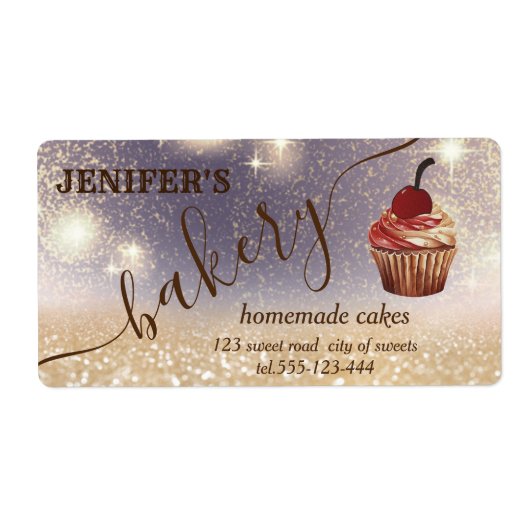 Glitterig  cupcake chef script bakkerij etiket (Voorkant)