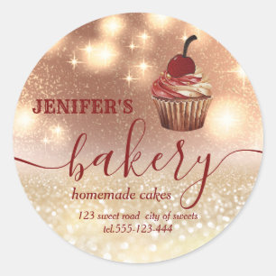 Glitterig  cupcake chef script bakkerij ronde sticker