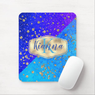 Glitterig dromerig blauw monogram gepersonaliseerd muismat