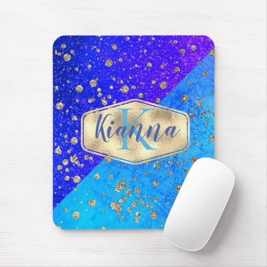 Glitterig dromerig blauw monogram gepersonaliseerd muismat (Met muis)