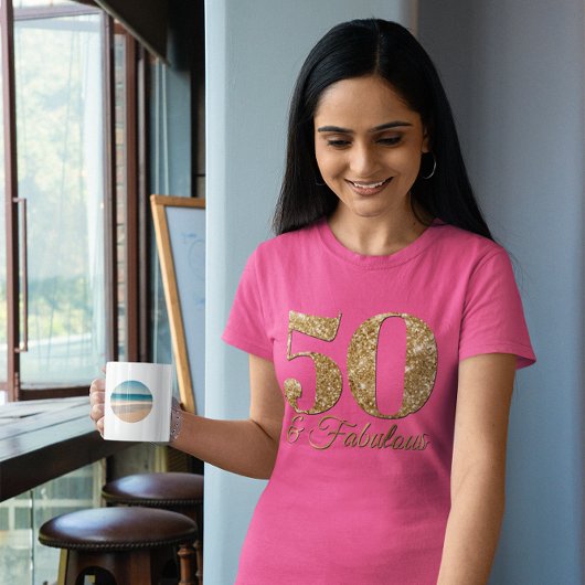 Glitterig Goud 50 & Fabulous Roze T-shirt