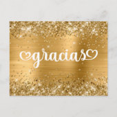 Glitterig Goud Moppige Hartjes Mijn Vijftien Dankj Briefkaart (Voorkant)