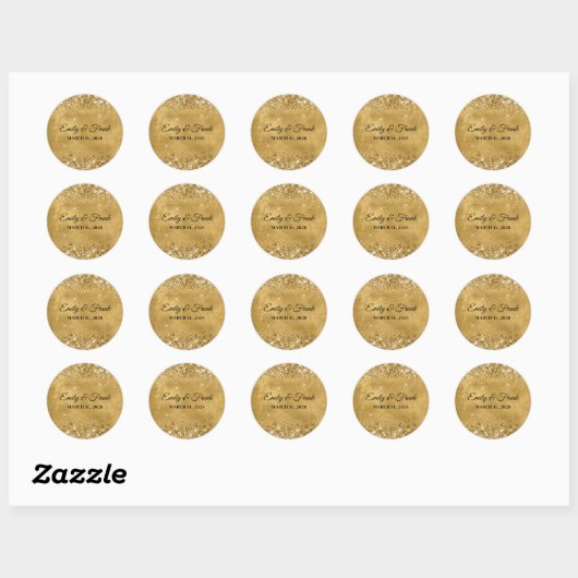 Glitterig Gouden Bruiloft Ronde Sticker (Vel)