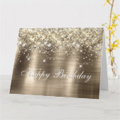 Glitterig Gouden Folie Faux Glitter Monogram Kaart (Gele Bloem)