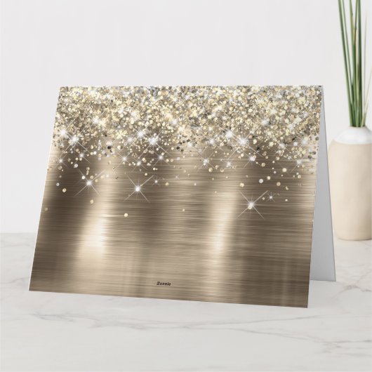 Glitterig Gouden Folie Faux Glitter Monogram Kaart (Achterkant)