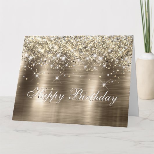 Glitterig Gouden Folie Faux Glitter Monogram Kaart (Voorkant)