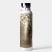 Glitterig Gouden Folie Faux Glitter Monogram Waterfles (Rechts)