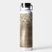 Glitterig Gouden Folie Faux Glitter Monogram Waterfles (Achterkant)