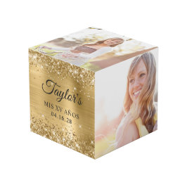 Glitterig Gouden Folie Mis XV Años Foto Kubus