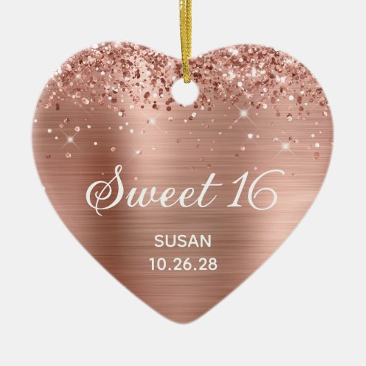 Glitterig Gouden Folie Sweet 16 Foto Keramisch Ornament (Voorkant)