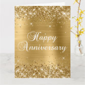 Glitterig Gouden Gelukkig Jubileum Kaart (Gele Bloem)