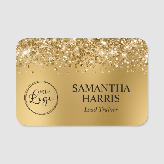 Glitterig Gouden Logo met Vervaging Naamplaatje (Voorkant)