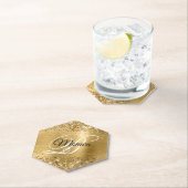 Glitterig Goudfolie Fancy Monogram Pointed Kartonnen Onderzetters (Insitu)
