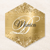 Glitterig Goudfolie Fancy Monogram Pointed Kartonnen Onderzetters (Voorkant)
