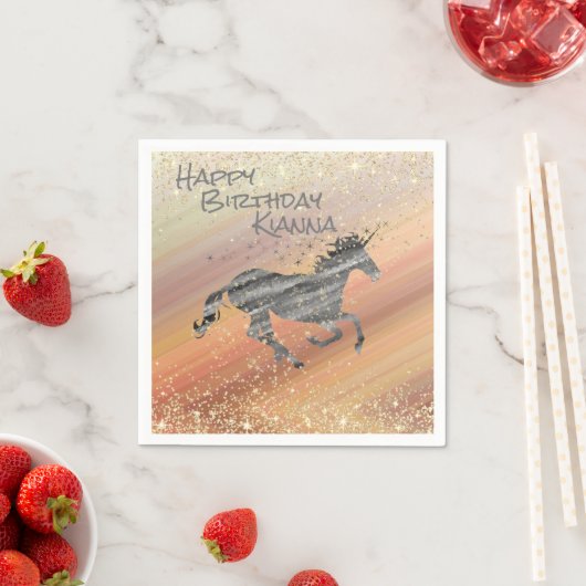 Glitterig grillige eenhoorn gepersonaliseerd servet (Insitu)