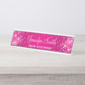 Glitterig Heet Roze Gradient Bureau Naambordje (Voorkant)