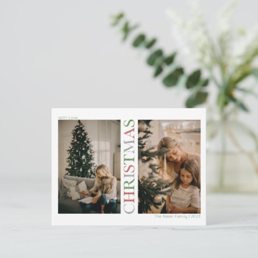 Glitterig Kerstmis Foto Feestdagenkaart (Staand voorkant)