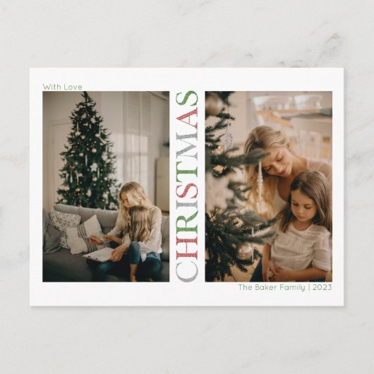 Glitterig Kerstmis Foto Feestdagenkaart (Voorkant)