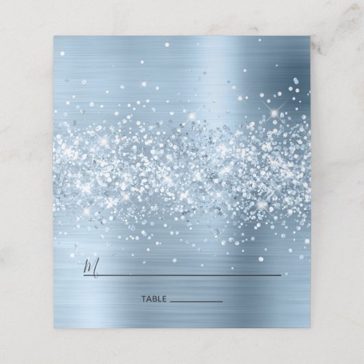 Glitterig lichtblauw Folie gevoerd Plaatskaartje (Buitenkant ongevouwen)