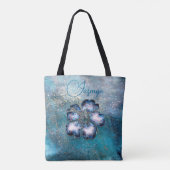 Glitterig Magisch Blauw Hibiscus Gepersonaliseerd Tote Bag (Achterkant)