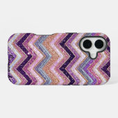 Glitterig paarse en roze zigzagpatroon iPhone 16 hoesje (Achterkant horizontaal)