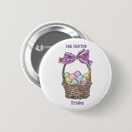 Glitterig Paasmandje Delight  Ronde Button 5,7 Cm (Voorkant /achterkant)