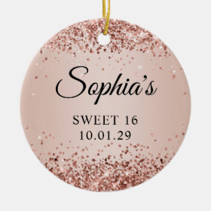 Glitterig Roos Gold Blush Ombre Sweet 16 Foto Keramisch Ornament