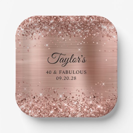 Glitterig Roos Gold Foil 40 & Fabulous Papieren Bordje (Voorkant)