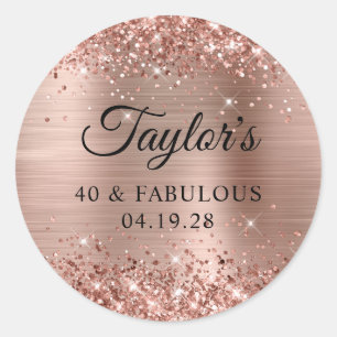 Glitterig Roos Gold Foil 40 & Fabulous Ronde Sticker
