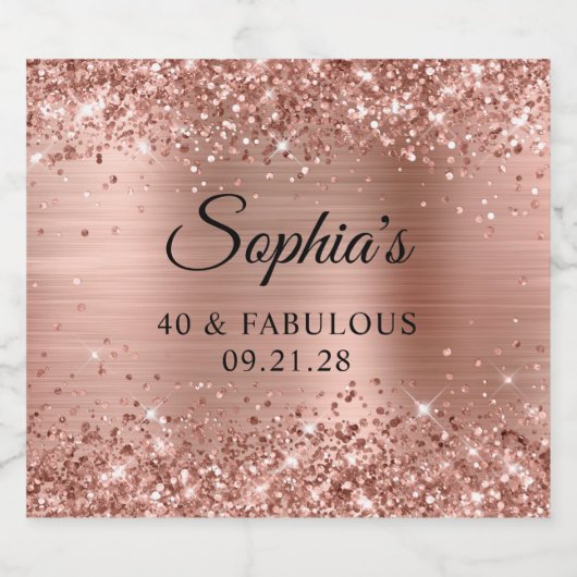 Glitterig Roos Gold Foil 40 & Fabulous Sparkling Wijnetiket (Enkel label)