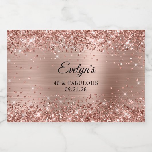 Glitterig Roos Gold Foil 40 & Fabulous Voedselcontainer Etiket (Enkel label)