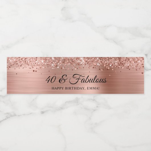 Glitterig Roos Gold Foil 40 & Fabulous Waterfles Etiket (Enkel label)