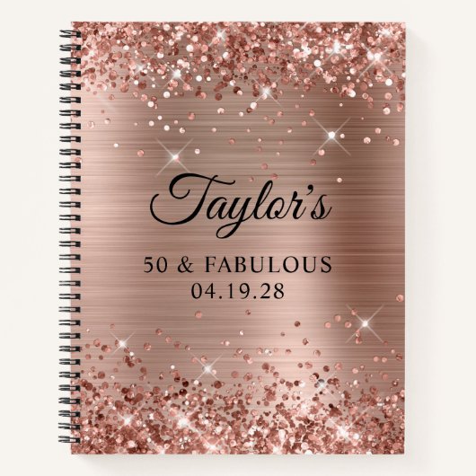 Glitterig Roos Gold Foil 50 & Fabulous Notitieboek (Voorkant)