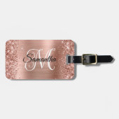 Glitterig Roos Goud Curly Monogram Bagagelabel (Voorkant horizontaal)