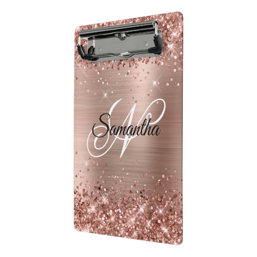 Glitterig Roos Goud Fancy Monogram Mini Klembord (Angled2)