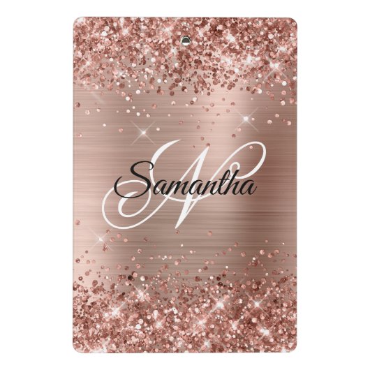 Glitterig Roos Goud Fancy Monogram Mini Klembord (Achterkant)