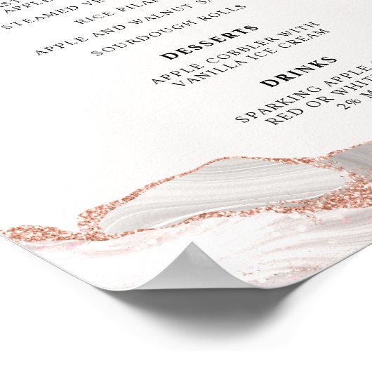 Glitterig Roos Goud Wit Agaat 2 Rand Menu A4 Poster (Hoek)