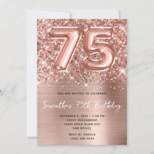 Glitterig Roos Gouden Ballon Glam 75e Verjaardag Kaart