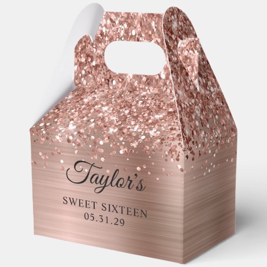 Glitterig Roos Gouden Glam Sweet Sixteen Bedankdoosjes (Voorkant)