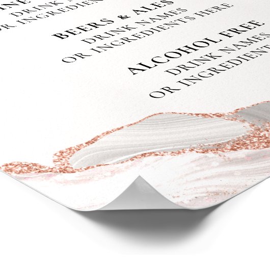 Glitterig Roos Gouden Witte Agaat Drank Menu A4 Poster (Hoek)