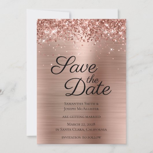 Glitterig Roos Goudfolie Classy Save The Date (Voorkant)