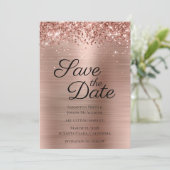 Glitterig Roos Goudfolie Classy Save The Date (Staand voorkant)